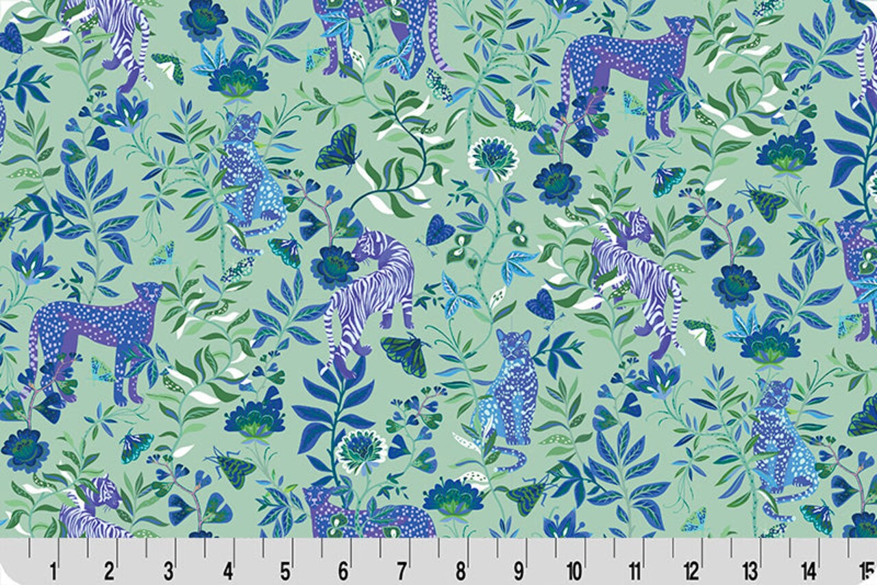 Fabric Shannon Blue Big Cats Wanderlust Quilting Cuddle by the Quarter Yard QC-WLBIGCATS-BLUE